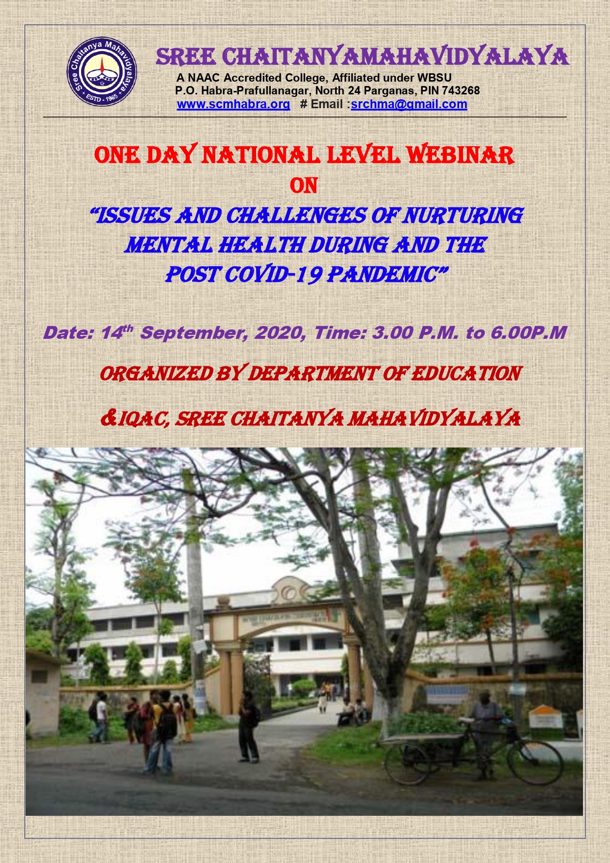 One Day National Level Webinar, Organized By Department of Education, 14-09-2020